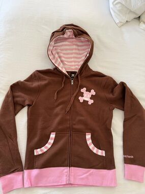 Paul Frank Brown & Pink Zip-Up Hoodie with Skull Patch